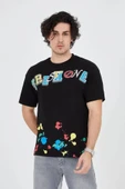 Erkek Baskılı Penye T-Shirt - Siyah thumbnail 3