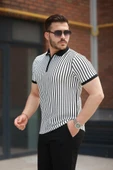 Erkek çizgili Fermuar Yakalı Kısa Kollu Tişört thumbnail 2