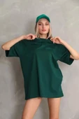 Unisex Bisiklet Yaka 20/1 Düz Oversize T-Shirt - Yeşil thumbnail 4