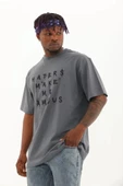 Unisex Oversize Baskılı Bisiklet Yaka T-Shirt - Füme thumbnail 1