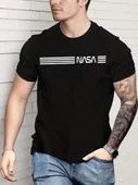 Erkek Kısa Kollu NASA Baskı Bisiklet Yaka T-shirt thumbnail 1