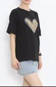 Sevgililer Günü İçin Özel Tasarım Leopar Kalp Baskılı T-shirt - Siyah thumbnail 2