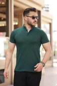 Erkek Hakim Yaka Dokuma Pamuklu Kumaş Kısa Kollu T-shirt - 1