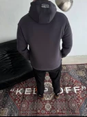 Üç İplik Kapşonlu Baskılı SweatShirt - Füme thumbnail 2