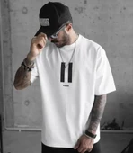 Unisex Bisiklet Yaka Baskılı Oversize T-Shirt - Beyaz thumbnail 2