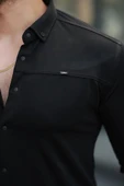 Erkek çıtçıt Düğmeli Dikiş Detaylı Uzun Kollu Gömlek thumbnail 3