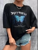 Unisex Baskılı Oversize T-Shirt - Siyah thumbnail 1