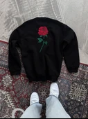 Unisex Bisiklet Yaka Ön Ve Arka Baskılı SweatShirt - Siyah thumbnail 3