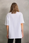 Unisex Bisiklet Yaka 20/1 Düz Oversize T-Shirt - Beyaz thumbnail 3