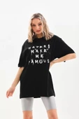 Unisex Baskılı Oversize T-Shirt - Siyah thumbnail 3