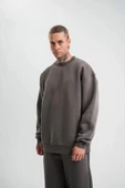 Uzun Kol Bisiklet Yaka Basic SweatShirt - Füme thumbnail 1