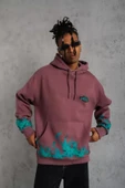 Erkek Üç İplik Içi Pamuklu Alev Baskılı Kapüşonlu Sweatshirt - Gül Kurusu thumbnail 3