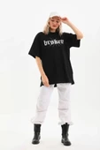 Unisex Baskılı Oversize T-Shirt - Siyah thumbnail 3