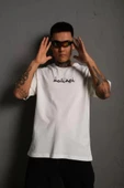 Erkek Bisiklet Yakalı Sırt Baskılı Oversize T-Shirt - Beyaz - 2