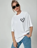 Unisex Baskılı Oversize T-Shirt - Beyaz thumbnail 3