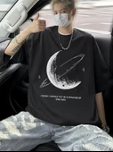 Baskılı Oversize Bisiklet Yaka T-shirt - Siyah - 2