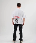 Unisex Bisiklet Yaka Baskılı Oversize T-Shirt - Beyaz thumbnail 2