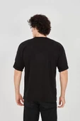 Unisex Jakar Kumaş Rahat Kol T-Shirt - Siyah thumbnail 3