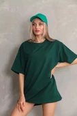 Unisex Bisiklet Yaka 20/1 Düz Oversize T-Shirt - Yeşil thumbnail 2
