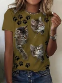 Kadın Kısa Kollu Kedi Ve Pati Baskılı Süprem T-shirt thumbnail 1