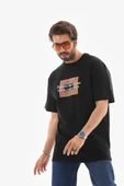 Unisex Bisiklet Yaka Baskılı Oversize T-Shirt - Beyaz thumbnail 2