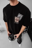 Erkek Baskılı Oversize T-shirt - Siyah thumbnail 2