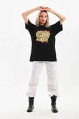 Unisex Baskılı Oversize T-Shirt - Siyah thumbnail 4