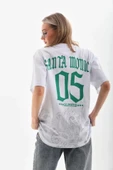 Unisex Baskılı Oversize T-Shirt - Beyaz - 2