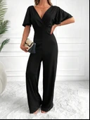 Kadın Kısa Kollu Kruvaze Yaka Sırt Dekolteli Pegasus Kumaş Tulum thumbnail 2