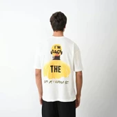 Unisex Bisiklet Yaka Baskılı Oversize T-Shirt - Beyaz thumbnail 4