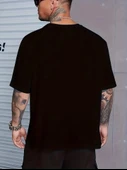 Baskılı Oversize Bisiklet Yaka T-shirt - Siyah - 2