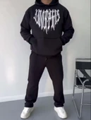 Uzun Kol Kapşonlu Baskılı SweatShirt - Siyah thumbnail 4