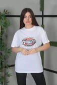 Unisex Baskılı Oversize T-Shirt - Beyaz thumbnail 1