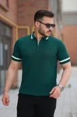 Erkek Yaka Ve Kolları çizgi Detaylı Fermuarlı Kısa Kollu T-shirt thumbnail 1