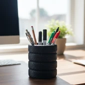 Lastik Kalem Tutucu, Kalemlik, Tire Shape Pen Holder, Şık Masa Üstü Pratik Organizer thumbnail 2