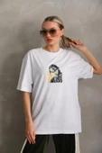 Unisex Baskılı Oversize T-Shirt - Beyaz thumbnail 4