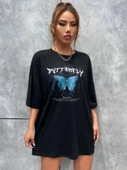 Unisex Baskılı Oversize T-Shirt - Siyah thumbnail 4