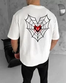 Unisex Bisiklet Yaka Baskılı Oversize T-Shirt - Beyaz thumbnail 2