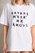Unisex Baskılı Oversize T-Shirt - Beyaz thumbnail 3