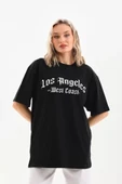 Unisex Baskılı Oversize T-Shirt - Siyah thumbnail 1