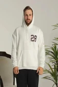 Unisex Kapşonlu Baskılı Sweetshirt - Beyaz thumbnail 2