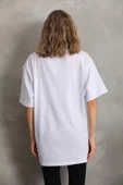 Unisex Taş Desenli Oversize T-Shirt - Beyaz - 2