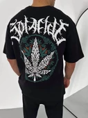 Unisex Bisiklet Yaka Baskılı Oversize T-Shirt - Siyah - 3