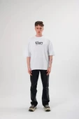 Unisex Bisiklet Yaka Baskılı Oversize T-Shirt - Siyah thumbnail 2