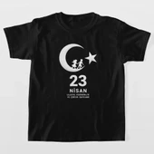 23 Nisan Çocuk Bayramı Baskılı Özel T-shirt - Siyah thumbnail 2