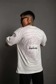 Erkek Bisiklet Yakalı Sırt Baskılı Oversize T-Shirt - Beyaz - 1