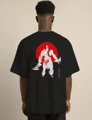 Unisex Bisiklet Yaka Baskılı Oversize T-Shirt - Siyah thumbnail 2