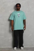 Unisex Oversize Baskılı Bisiklet Yaka T-Shirt - Mint Yeşili thumbnail 3