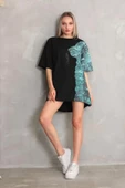 Unisex Bisiklet Yaka Baskılı Oversize T-Shirt - Siyah thumbnail 1