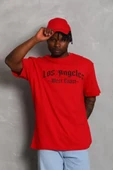 Unisex Oversize Baskılı Bisiklet Yaka T-Shirt - Kırmızı thumbnail 3